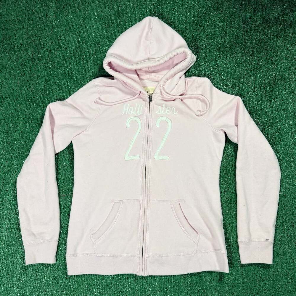 Y2K Hollister Women's Vintage Pink Full-Zip Hoodie 22 White Logo Large